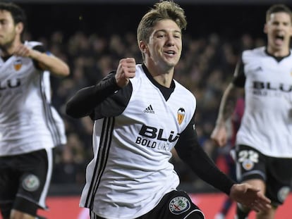 Vietto celebra el segundo del Valencia.