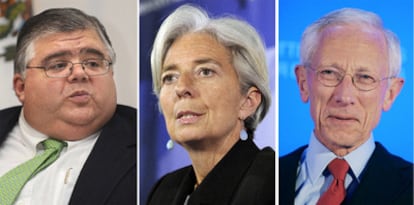 De izquierda a derecha: Guillermo Carstens, Christine Lagarde y Stanley Fisher.