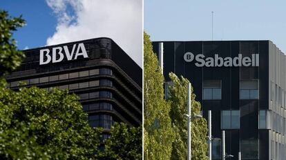 Edificios de BBVA y Banco Sabadell.