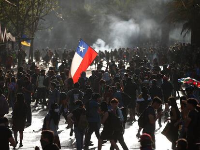 Um protesto em Santiago do Chile.