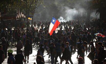 Um protesto em Santiago do Chile.