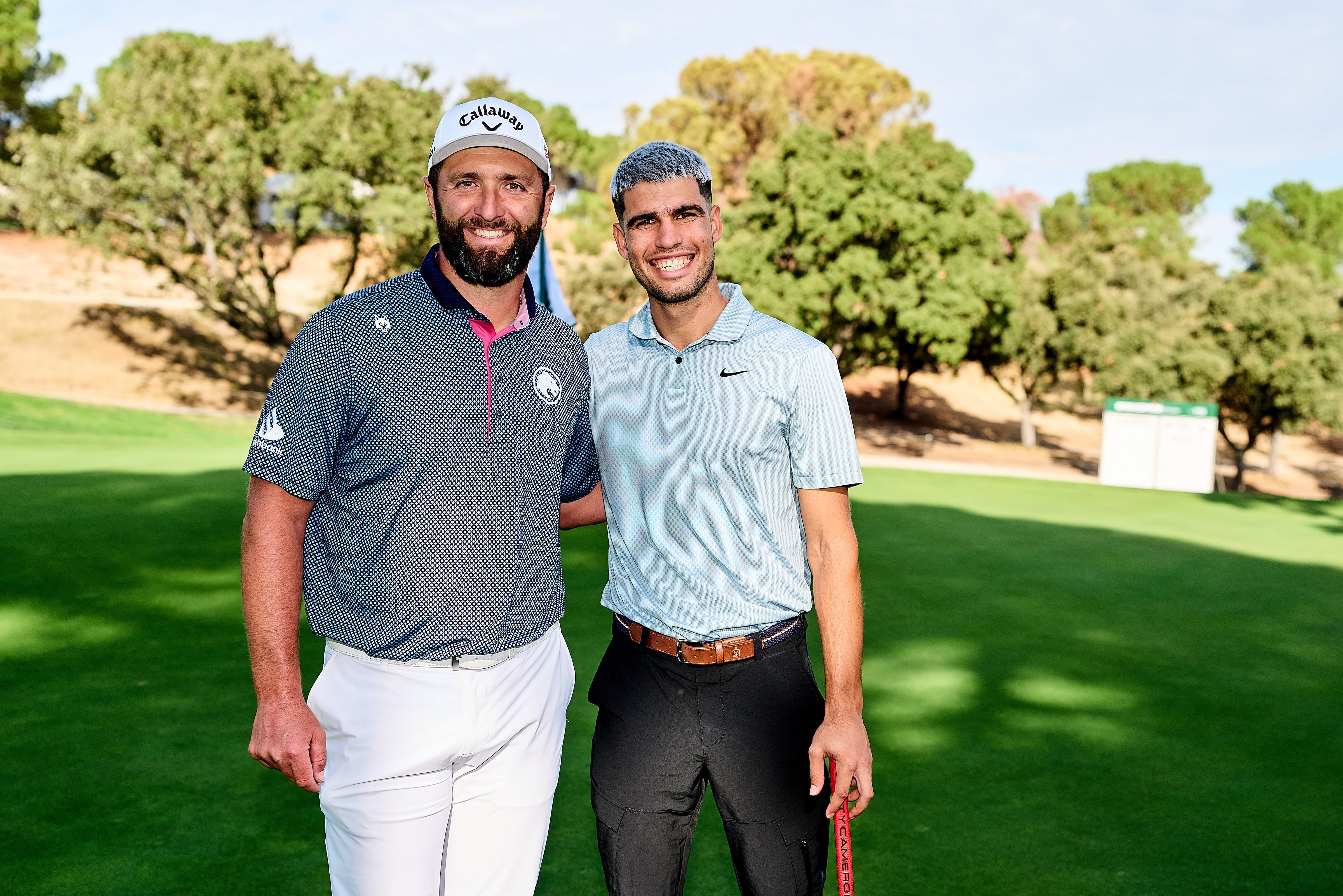 Jon Rahm y Carlos Alcaraz, este miércoles en Madrid.