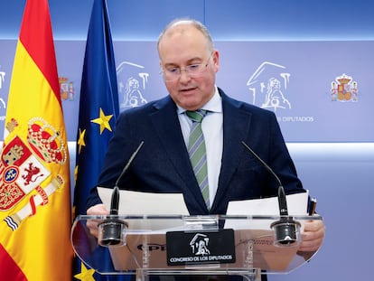 El portavoz del PP en el Congreso, Miguel Tellado, este martes.