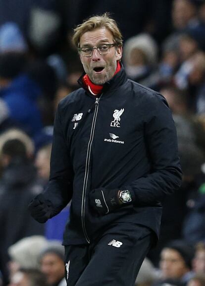 El técnico alemán celebra la victoria del Liverpool (1-4) contra el City. La goleada de los reds acabó con el liderato del equipo de Pellegrini 
