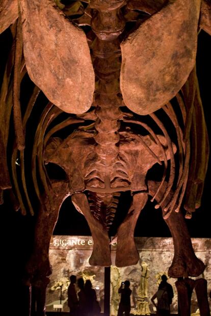 <b>Réplica de un esqueleto de braquiosaurio en el Museo de Dinópolis, en Teruel.</b>