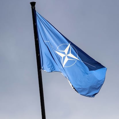 PRAGUE, CZECH REPUBLIC - 2024/05/30: NATO flag is seen at Czernin Palace in Prague during the second day of Informal meeting of NATO Ministers of Foreign Affairs. It is the last NATO representatives meeting before the high level summit in Washington. The meeting concentrates on Russia's war in Ukraine. (Photo by Dominika Zarzycka/SOPA Images/LightRocket via Getty Images)