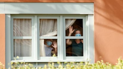 Tourists in lockdown at a hotel in Tenerife, in the Canary Islands, on Wednesday.