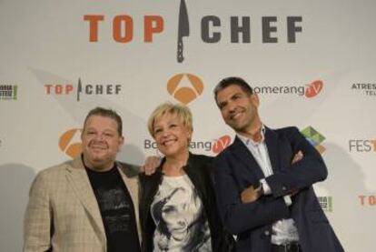 De izquierda a derecha, los chefs Alberto Chicote, Susi Díaz y Paco Roncero, jurado de 'Top Chef'.