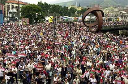 La manifestación de Batasuna, hoy, en Bilbao.