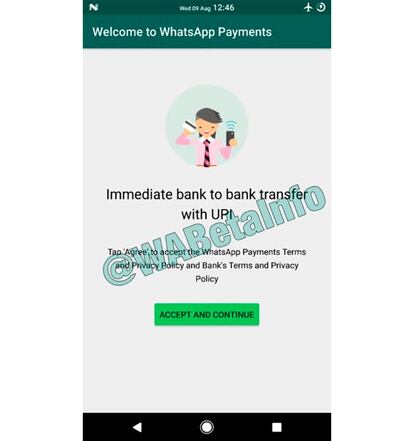 Vista preliminar del servicio de pagos WhatsApp Payments