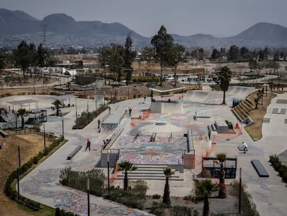 Vista aérea de la pista de 'skate' del parque Cuitláhuac, en Iztapalapa (Ciudad de México).
