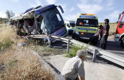 El autobús, tras el accidente, el 8 de julio.