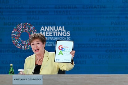 La directora gerente del FMI, Kristalina Georgieva, en la rueda de prensa de este jueves.