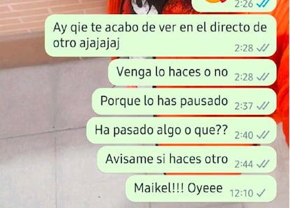 Mensajes que envía una amiga de Micael da Silva al hombre la noche del crimen de la boda de Torrejón, justo cuando se produce el altercado mortal.