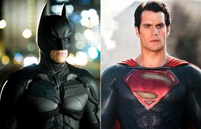 Christian Bale en el papel de Batman y Henry Cavill como Superman.