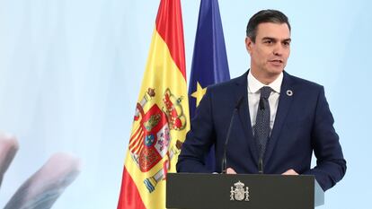 El presidente del Gobierno, Pedro Sánchez, el miércoles en el Palacio de la Moncloa, en el que se presenta la Estrategia Nacional de Inteligencia Artificial.