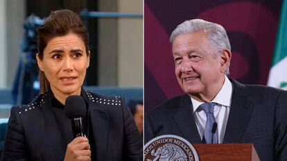 La periodista Vanessa Hauc y el presidente Andrés Manuel López Obrador en la conferencia de prensa matutina del 11 de abril de 2024 en Palacio Nacional (Ciudad de México).