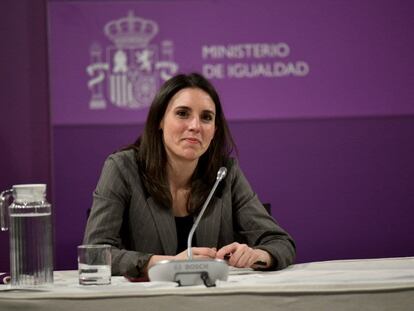 Irene Montero, durante la rueda de prensa de este lunes.