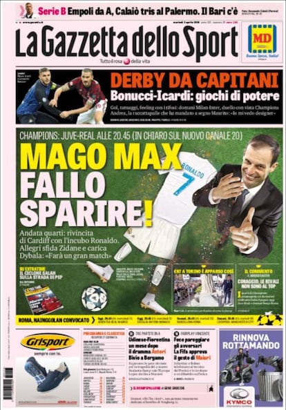 Portada de La Gazzeta dello Sport.