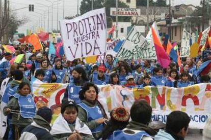 Los manifestantes, el 20 de junio, día en que comenzó la marcha en Tucumán.