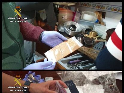 Combo de fotografías facilitadas por la Guardia Civil que ha desarticulado una organización dedicada al blanqueo de dinero procedente del narcotráfico.
