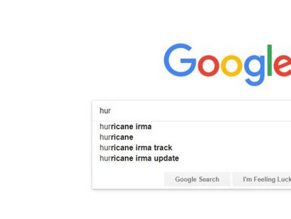 Antes de escribir "huracán" en la versión en inglés de Google, el buscador ya sabe que se trata de Irma.