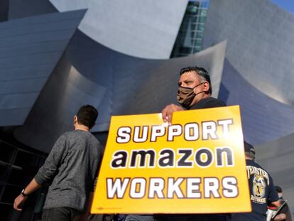 Protesta laboral en Amazon Alabama, el 22 de marzo.