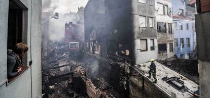 Zona del casco viejo de Bermeo afectada por el incendio del 11 de abril de 2013