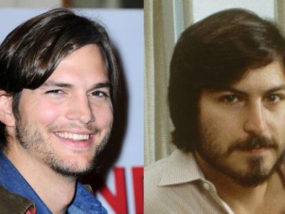 El actor Ashton Kutcher (izquierda)  y Steve Jobs.