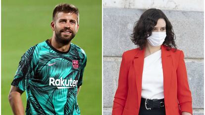 El futbolista Gerard Piqué y la presidenta del gobierno de la Comunidad de Madrid Isabel Díaz Ayuso.