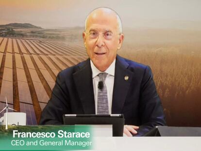Francesco Starace, consejero delegado de Enel, en una captura de pantalla del acto para inversores.