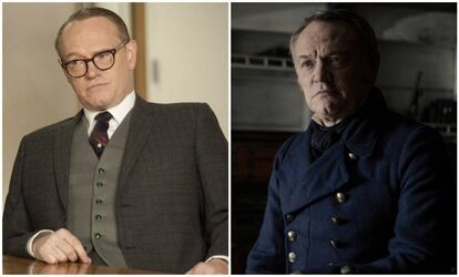 “Lane Pryce [su personaje en 'Mad Men'] sentía semejante vergüenza tras ser despedido que no soportaba la idea de volver a su casa, así que se suicidó”, recuerda Jared Harris. A la izquierda, Harris como Pryce en 'Mad Men'. A la derecha, el actor en la serie 'The Terror'.