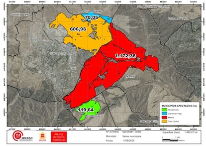 Mapa elaborado por la Agencia de Seguridad y Emergencias de Madrid (ASEM) sobre la afectación del incendio en Tres Cantos (Madrid).