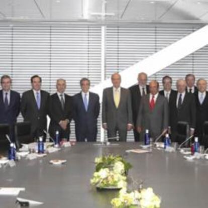 El rey Juan Carlos, durante la reunión mantenida con el Consejo Empresarial de la Competitividad el pasado martes 20 de marzo de 2012