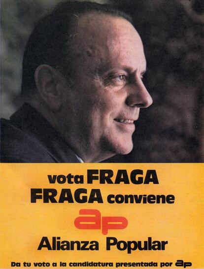 Cartel de propaganda electoral de Alianza Popular para las elecciones del 15 de junio de 1977, en que aparece el rostro de su presidente, Manuel Fraga Iribarne.