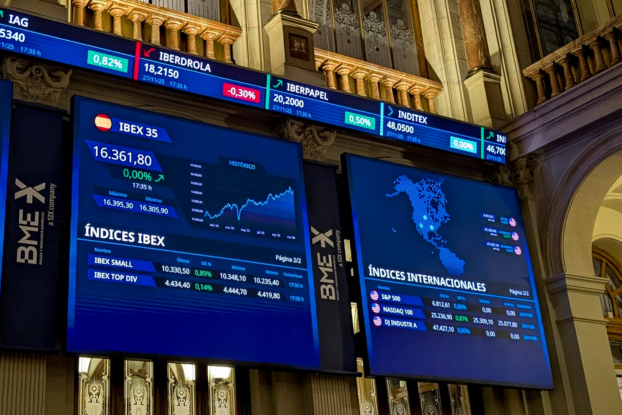 Paneles de la Bolsa de Madrid.