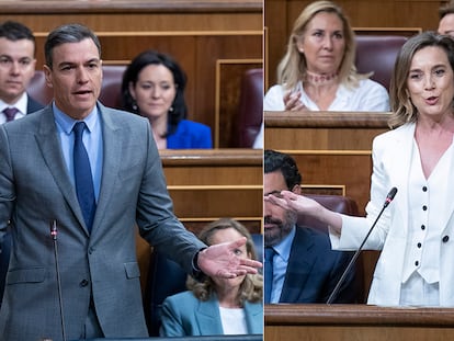 Pedro Sánchez y Cuca Gamarra, este miércoles en el Congreso de los Diputados.