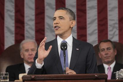 Barack Obama se dirige a los estadounidenses durante su discurso sobre el Estado de la Unión.