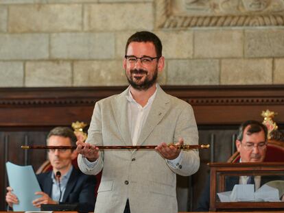 El alcalde de Girona, Lluc Salellas, durante su investidura.