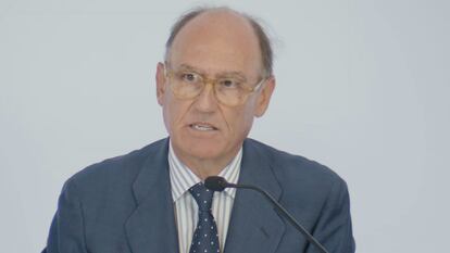 El presidente de Técnicas Reunidas, Juan Lladó, durante la junta de accionistas que ha tenido lugar este mediodía en Madrid.