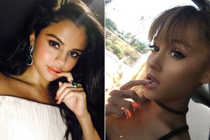 Selena Gomez y Ariana Grande ‘chupándose el dedo’ en sus cuentas de Instagram.