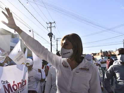 Mónica Rangel, candidata de Morena a la gubernatura de San Luís Potosí, en un mitin de campaña el pasado fin de semana.