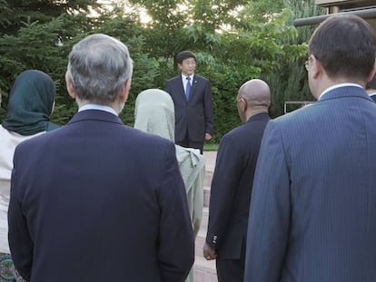 El embajador norcoreano en España, Kim Hyok-chol, durante la celebración del día nacional de su país.