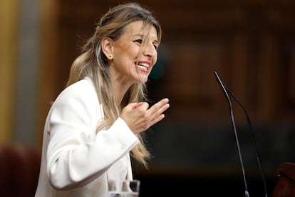 Yolanda Díaz, durante su intervención en el Congreso este miércoles. 