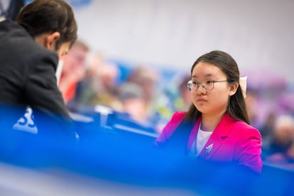 Miaoyi Lu, 15, during one of the games at Wijk Aan Zee