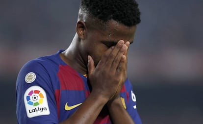 Ansu Fati, en el partido ante el Valladolid en el Camp Nou.