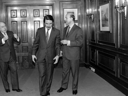 Pujol, Aznar i Duran al pacte del Majestic, el 1996.