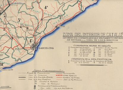 Entre la información que Juan Negrín recibe están los mapas donde se detallan el estado de cada uno de los frentes, así como los avances y retrocesos de las tropas.