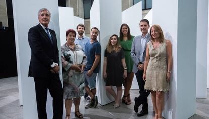 Integrantes del Grupo de Ciudades Patrimonio de la Humanidad y de Boa Mistura en la presentaci&oacute;n de &#039;Laberintos l&iacute;ricos&#039;.