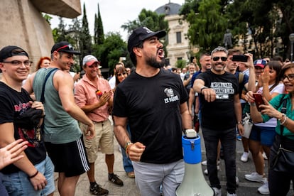 Alvise Pérez, durante un acto en la madrileña Plaza de Colón en la campaña para las pasadas elecciones europeas.